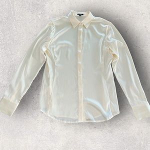 Ann Taylore Silk Satin Ivory/Cream Button Up Blouse Shirt Size 4